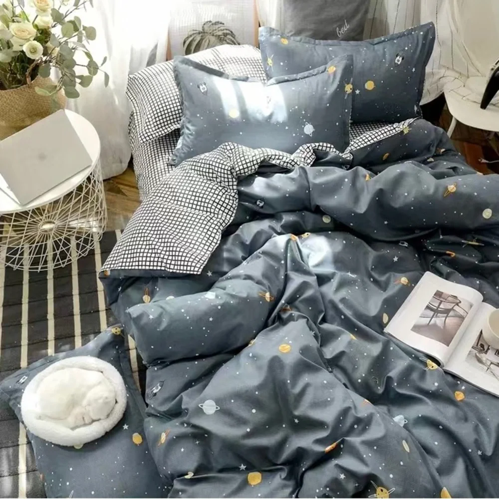 Kids Twin Size Duvet Cover Bedding Set Blue Space Planets Print 1 Pillowcase NEW